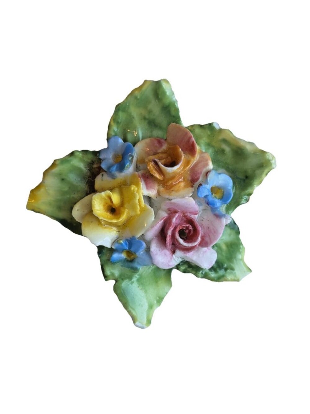 Vintage Artone Bone China Floral Brooch Pin Colorful Roses Made in England